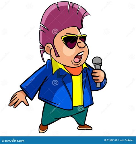 Cartoon Man With Dark Glasses Singing Into A Microphone Stock Vector Illustration Of Musician