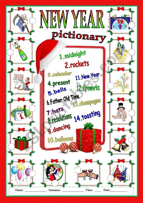 New Year Pictionary Esl Worksheet By Despinacy