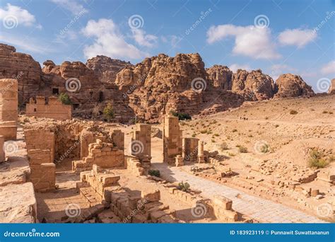Roman Gate In Petra Ruin And Ancient City Of Nabatean Kingdom In Jordan