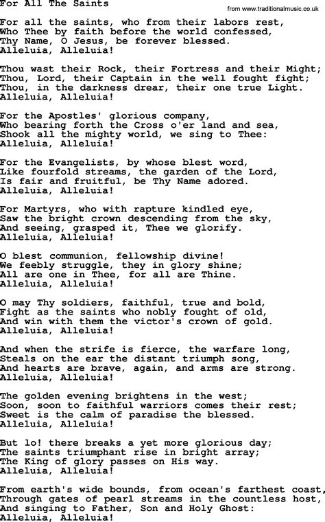 Catholic Hymns Song For All The Saints Lyrics And Pdf