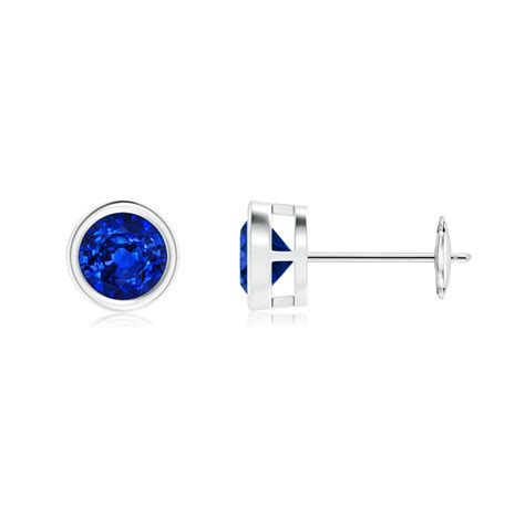 Bezel Set Blue Sapphire Solitaire Stud Earrings