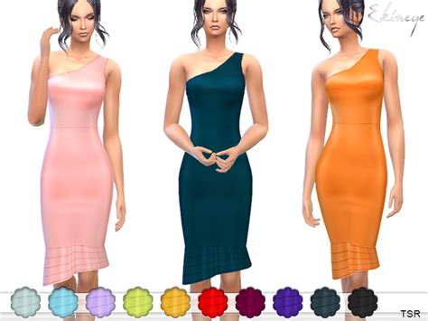 Asymmetric Ruffle Hem Dress By Ekinege At Tsr Sims 4 Updates