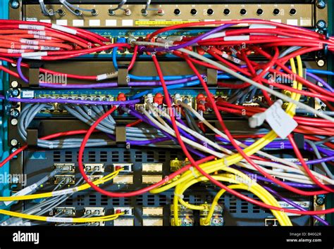 Computer Cables And Wires In A Server Rack Stock Photo 19813327 Alamy