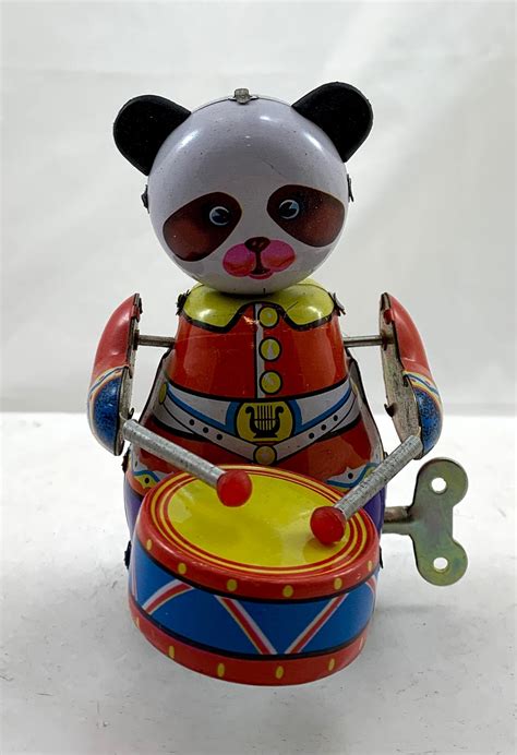 Vintage Tin Toy Drummer Panda Bear With Drum And Drum Sticks Etsy