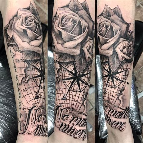 Script Rose Compass Tattoo By Marcos Limited Availability At