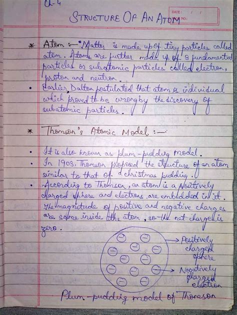 Class 9 Science Ch 4 Structure Of The Atom Handwritten Notes By Ashfina