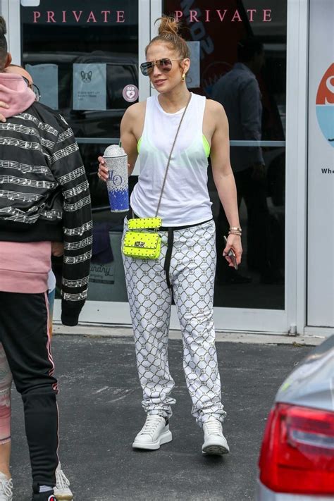 Jennifer Lopez Wearing White Printed Tour Sweatpants Miami Street Style