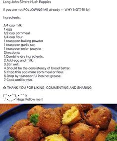 Most of those calories come from fat (33%) and carbohydrates (60%). Long John silvers hush puppies | Copycat Recipes, etc. in 2019 | Hush puppies recipe, How to ...