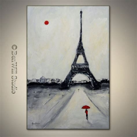 Black And White Art Eiffel Tower Original Painting Paris France
