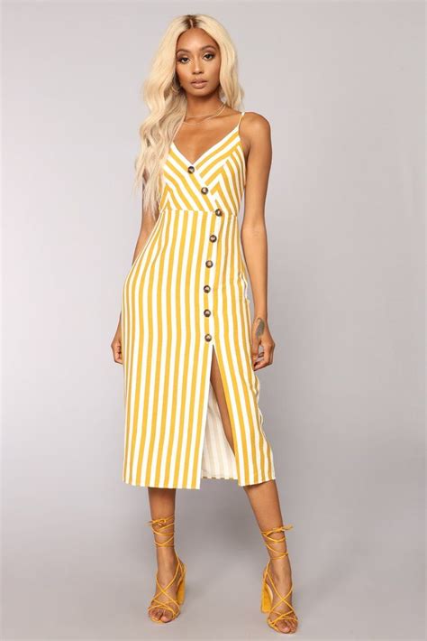 Strong women wear their pain like they do stilettos…. Can't Stop Desire Stripe Dress - Yellow | Fashion nova outfits, Yellow striped dress, Spring ...