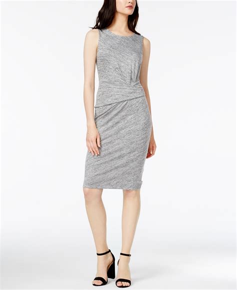 Bar III Women's Heathered Knit Ruched Casual Dress NWOT (Heather Grey ...