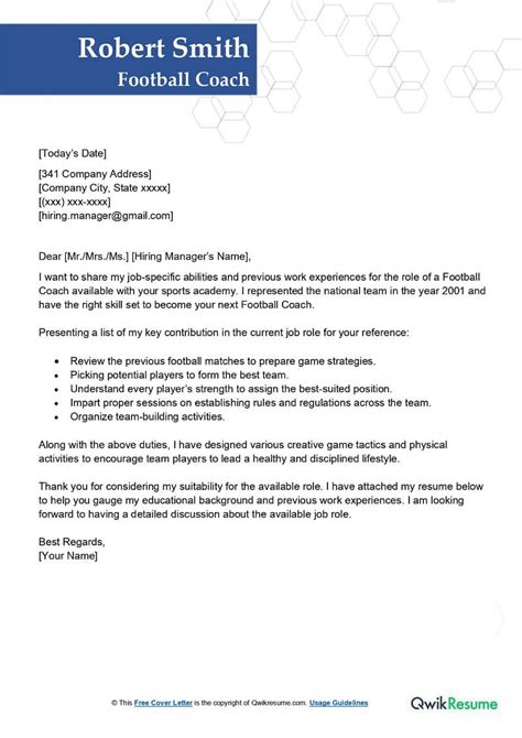 Football Coach Cover Letter Examples QwikResume