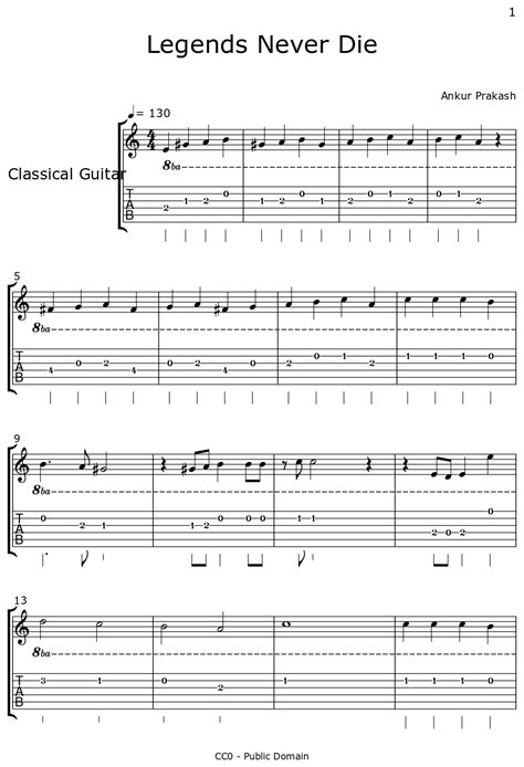 Legends Never Die Sheet Music For Classical Guitar