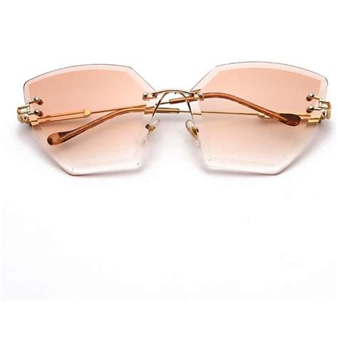 Square Rimless Sunglasses Women Luxury Crystal Gradient Lens Clear Sun
