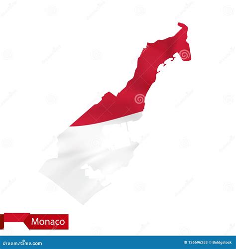 Monaco Map With Waving Flag Of Monaco Stock Vector Illustration Of
