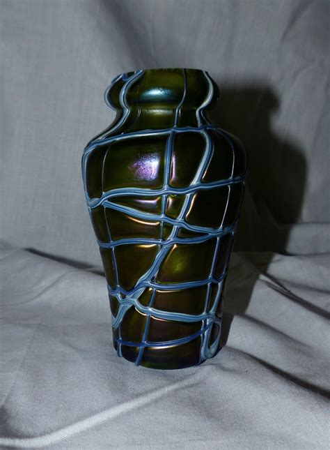 Kralik Art Nouveau Bohemian Glass Vase Iridescent Trailed Overlay Loetz • 104 00 Bohemian
