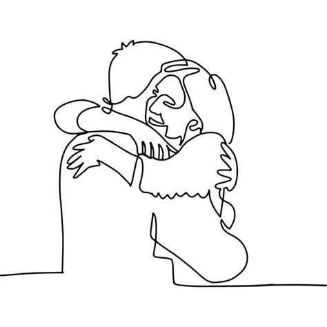 Hugs After Separation Concept One Line Couple In Love Romantic Continuous Sketch People