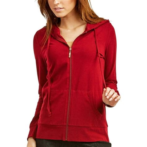 dailywear womens long sleeve thin cotton full zip up hoodie jacket red