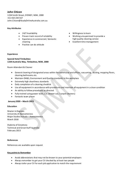 Cleaning resume sample