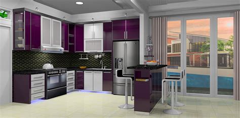 Kitchens , high style kitchen , total kitchen , purple black and white kitchen , kids black white kitchen. Purple and White Kitchen by Basuki Rahmat