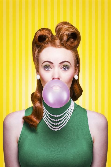 Chewing Gum Blowing Bubble Gum Foto Digital Pop Art Fashion