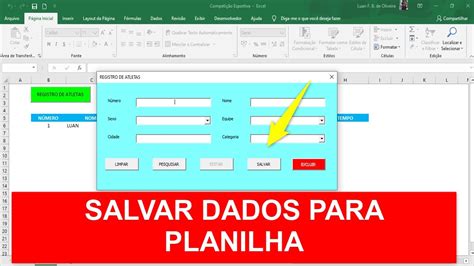 Salvar Dados De Formul Rio Vba Para Excel Planilha De Competi O Esportiva Aula Youtube