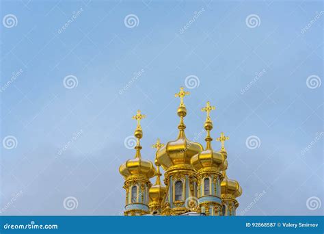 Golden Domes Of Catherine Palace In Pushkin St Petersburg Russia
