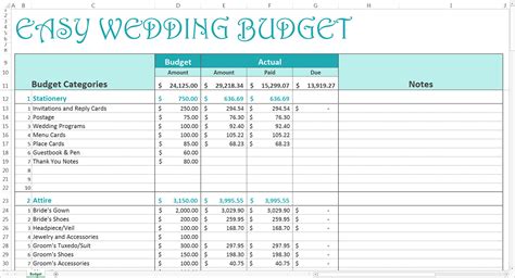 Basic Budget Spreadsheet For Easy Wedding Budget Excel