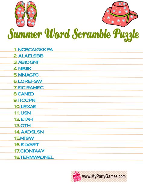 Summer Word Scramble Printable Printable Word Searches