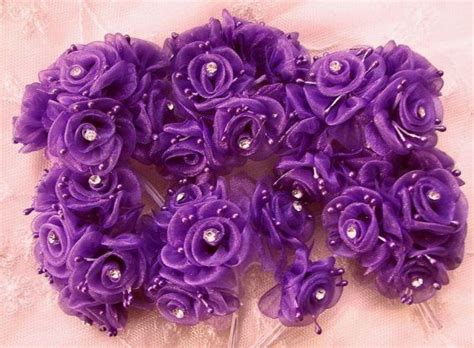 36p chic purple organza ribbon wired rose flower w rhinestone etsy bow hair accessories