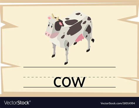 Wordcard Design For Word Cow Royalty Free Vector Image
