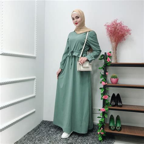 Muslim Women Maxi Dress Syari Abaya Long Robe Gowns Sashes Tunic Jilbab