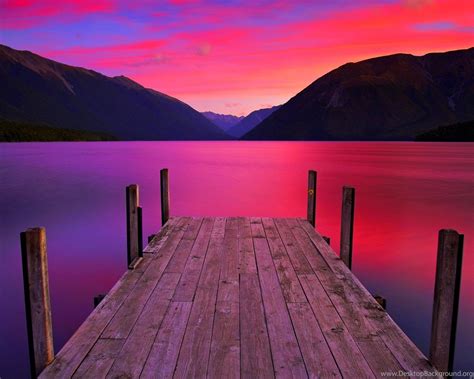Lakes Jetty Lake Sunset Smooth Natural Beauty Mountain Wallpapers