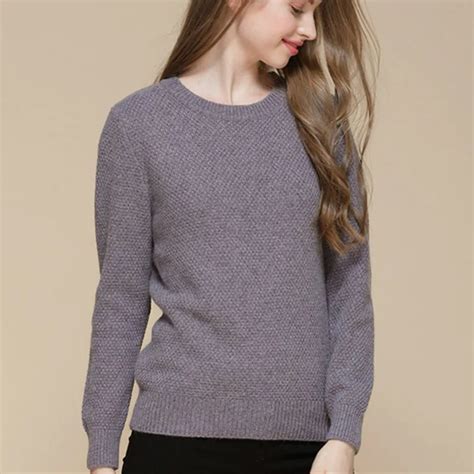 100goat Cashmere Pineapple Grain Knit Women Fashion Oneck Pullover