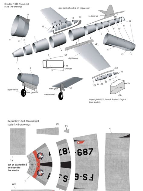 Paper Model Airplane Digital Card Models F 84e Thunderjet 1 48