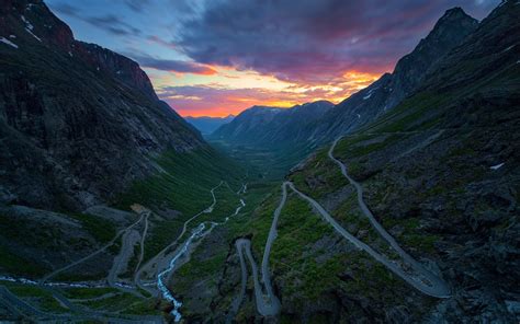 1920x1200 Nature Landscape Sunset Mountain Norway Valley River Road