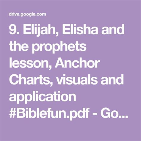 9 Elijah Elisha And The Prophets Lesson Anchor Charts Visuals And