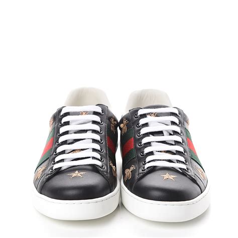 Gucci Calfskin Ayers Mens Embroidered Ace Bee Star Sneakers 55 Black