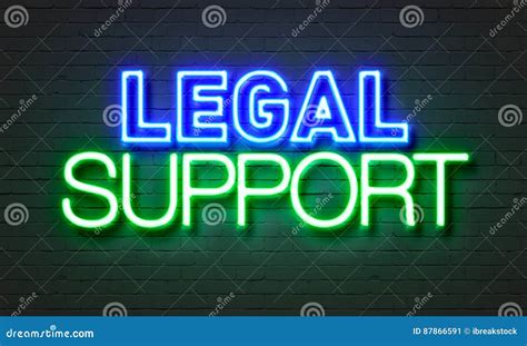 Legal Support Neon Sign On Brick Wall Background Stock Illustration