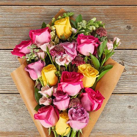 Lavender Yellow And Pink Rose Bouquet The Bouqs Co