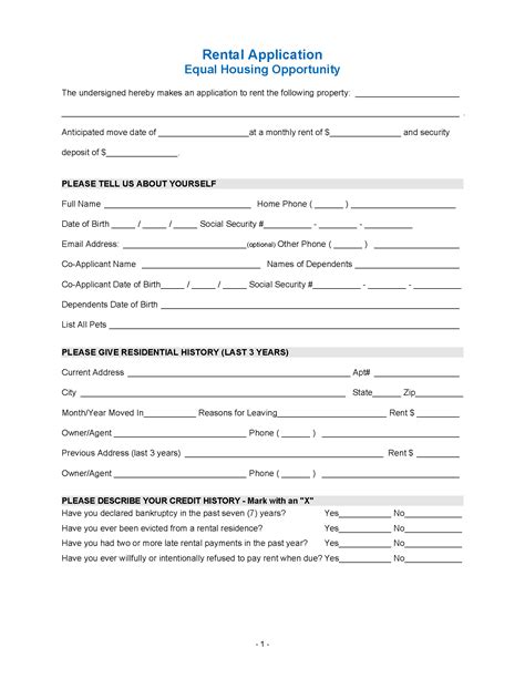 Free Rental Application Form Pdf Word Eforms