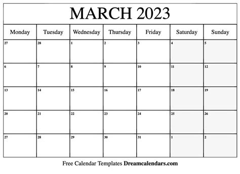 March 2023 Calendar Free Blank Printable Templates