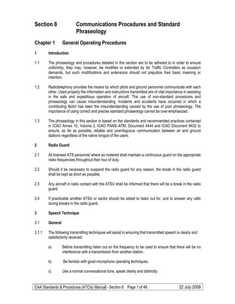 Pdf Section 8 Communications Procedures And Standard Phraseology