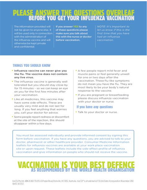 Influenza Vaccine Consent Form Free Download