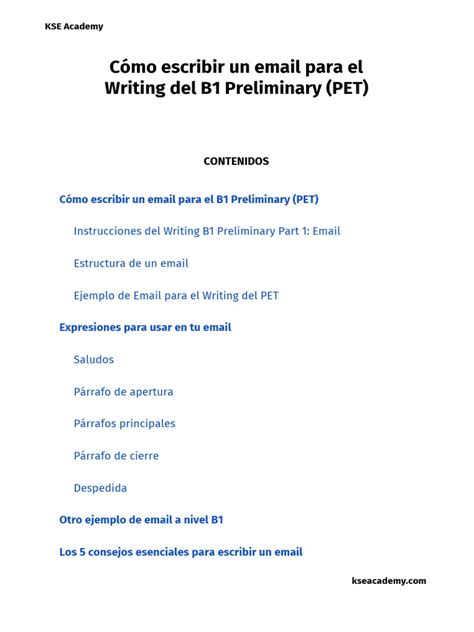 Cómo Escribir Un Email Para El Writing Del B1 Preliminary Pet Pdf