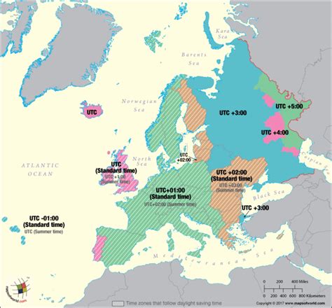 Europe Map Highlighting The Time Zones Followed Within The Continent