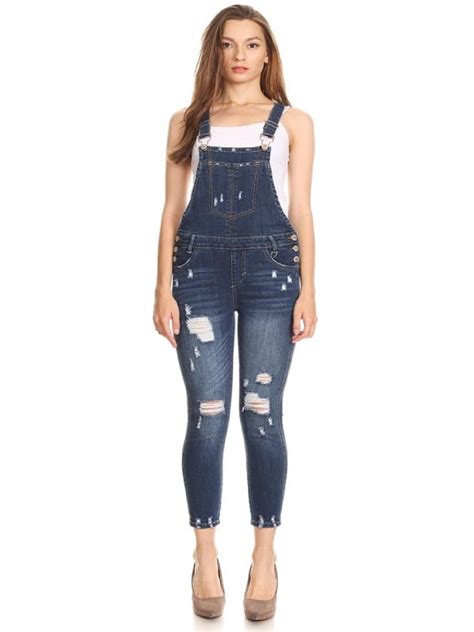 Made By Olivia Made By Olivia Womens Ripped Denim Bib Overall