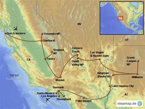 Stepmap Rundreise Usa Westküste Landkarte Für Usa