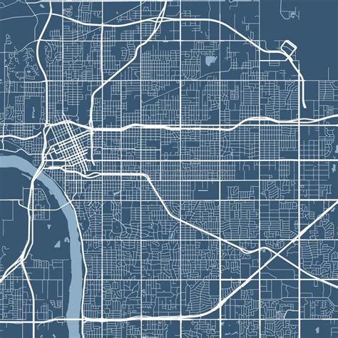 Detailed Map Of Tulsa City Linear Print Map Cityscape Panorama Stock