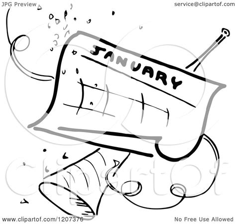Clipart Of A Vintage Black And White January Calendar With Party